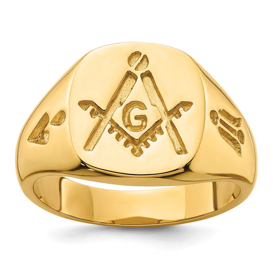 14k Men's Polished and Grooved (No Enamel) Masonic Ring