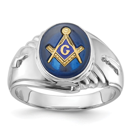 14kw Men's Polished & Textured w/ Imit. Blue Spinel Masonic Ring