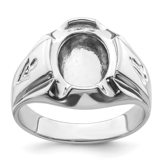 14k White Gold Men's Polished and Grooved Masonic Ring Mounting