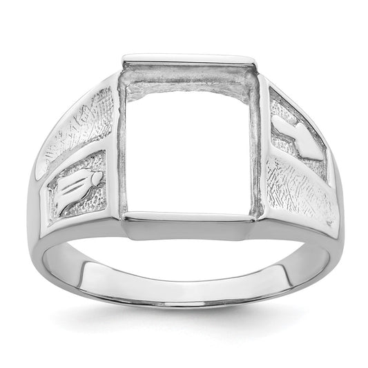 14k White Gold Men's Polished and Textured Masonic Ring Mounting