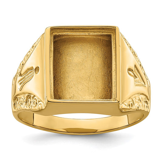 14k Men's Polished and Textured Masonic Ring Mounting