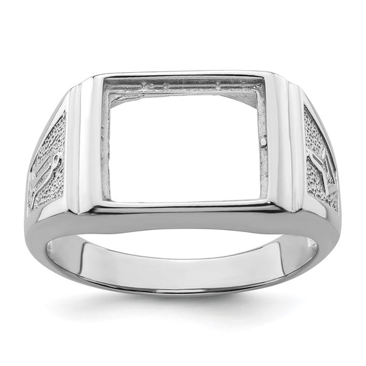 14k White Gold Men's Polished and Textured Masonic Ring Mounting