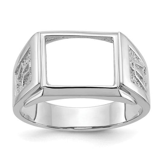 14k White Gold Men's Polished and Textured Masonic Ring Mounting