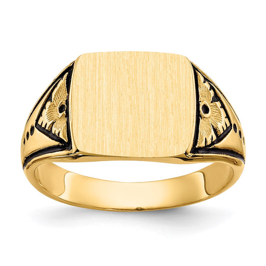14k 11.5x11.0mm Closed Back Antiqued Signet Ring