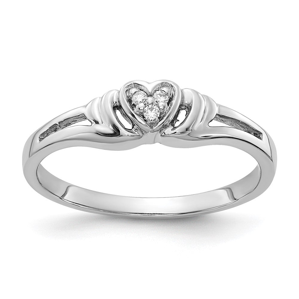 14k White Gold AA Diamond Heart Ring