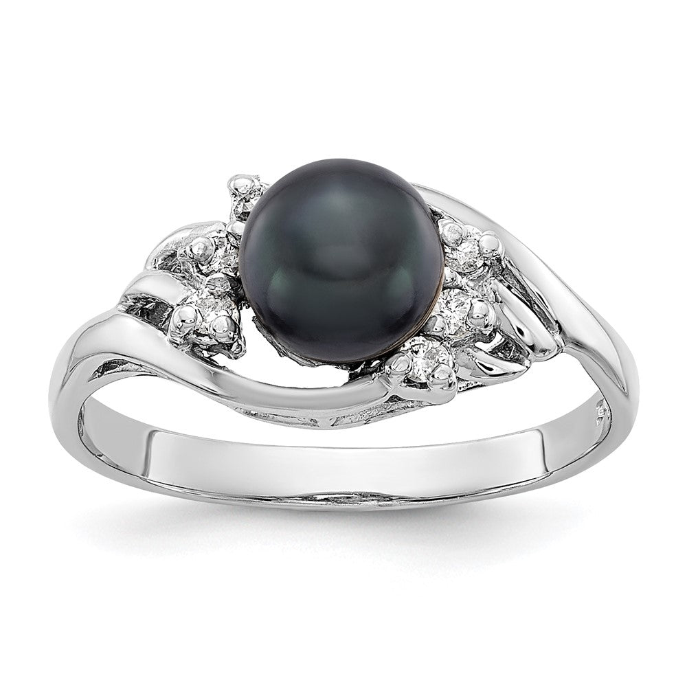 14k White Gold 6mm Black FW Cultured Pearl AAA Diamond ring