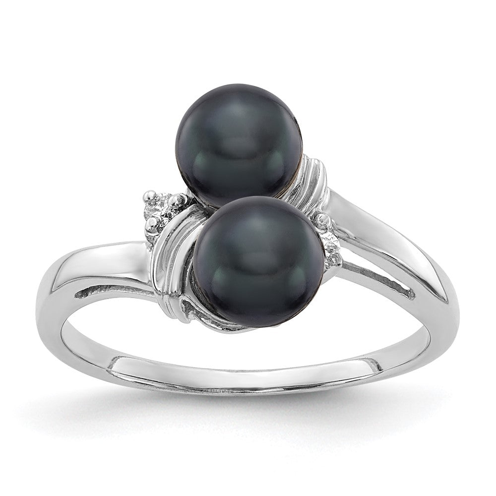 14k White Gold 5.5mm Black FW Cultured Pearl AAA Diamond ring