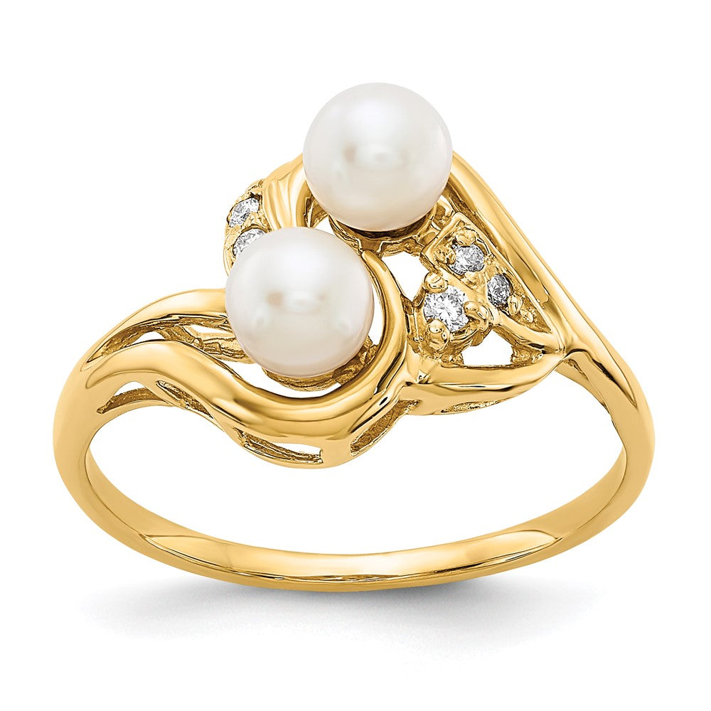14k 4.5mm FW Cultured Pearl A Diamond ring