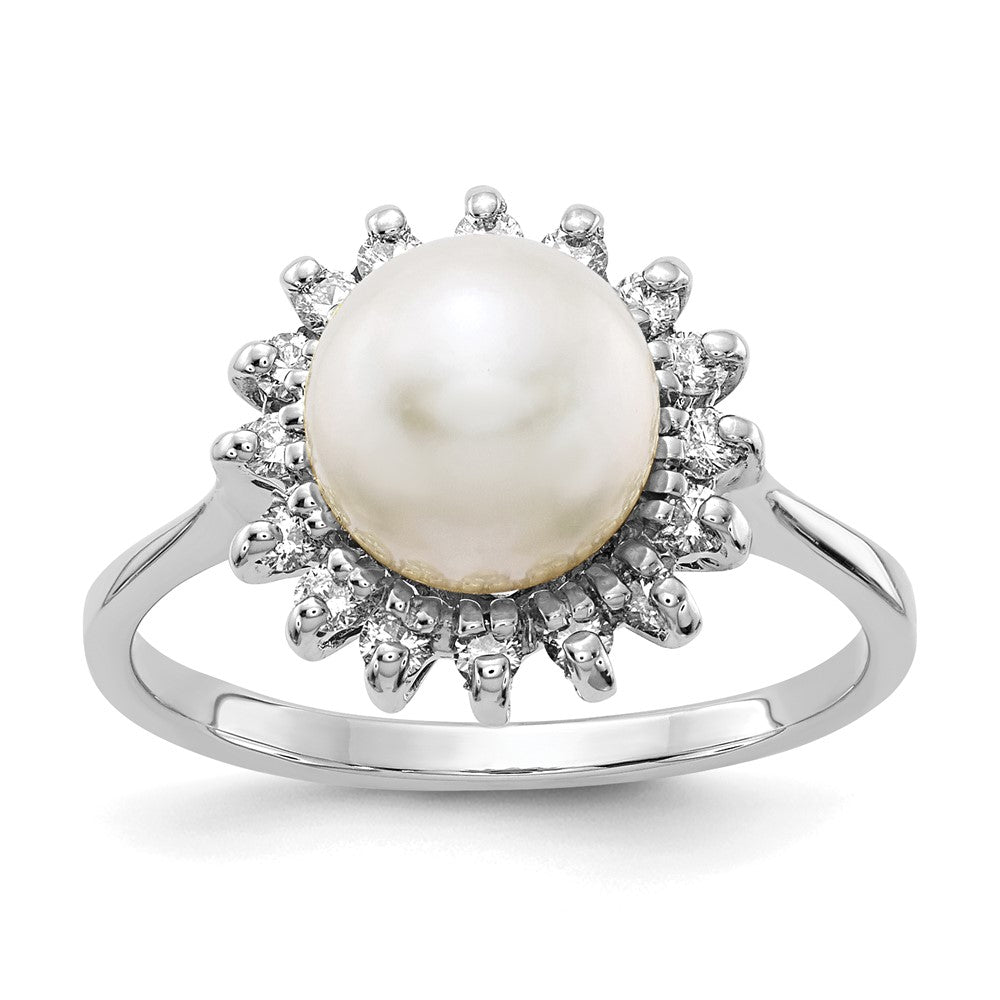 14k White Gold 7.5mm FW Cultured Pearl AAA Diamond ring