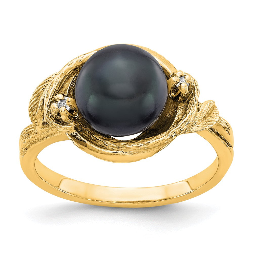 14k 7.5mm Black FW Cultured Pearl VS Diamond ring