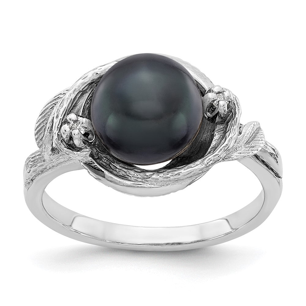 14k White Gold 7.5mm Black FW Cultured Pearl VS Diamond ring