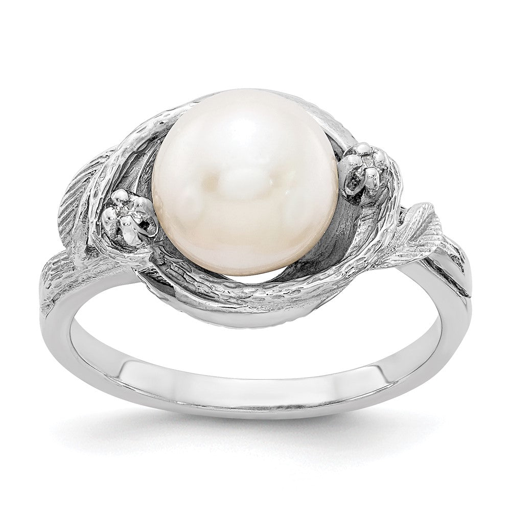14k White Gold 7.5mm FW Cultured Pearl VS Diamond ring