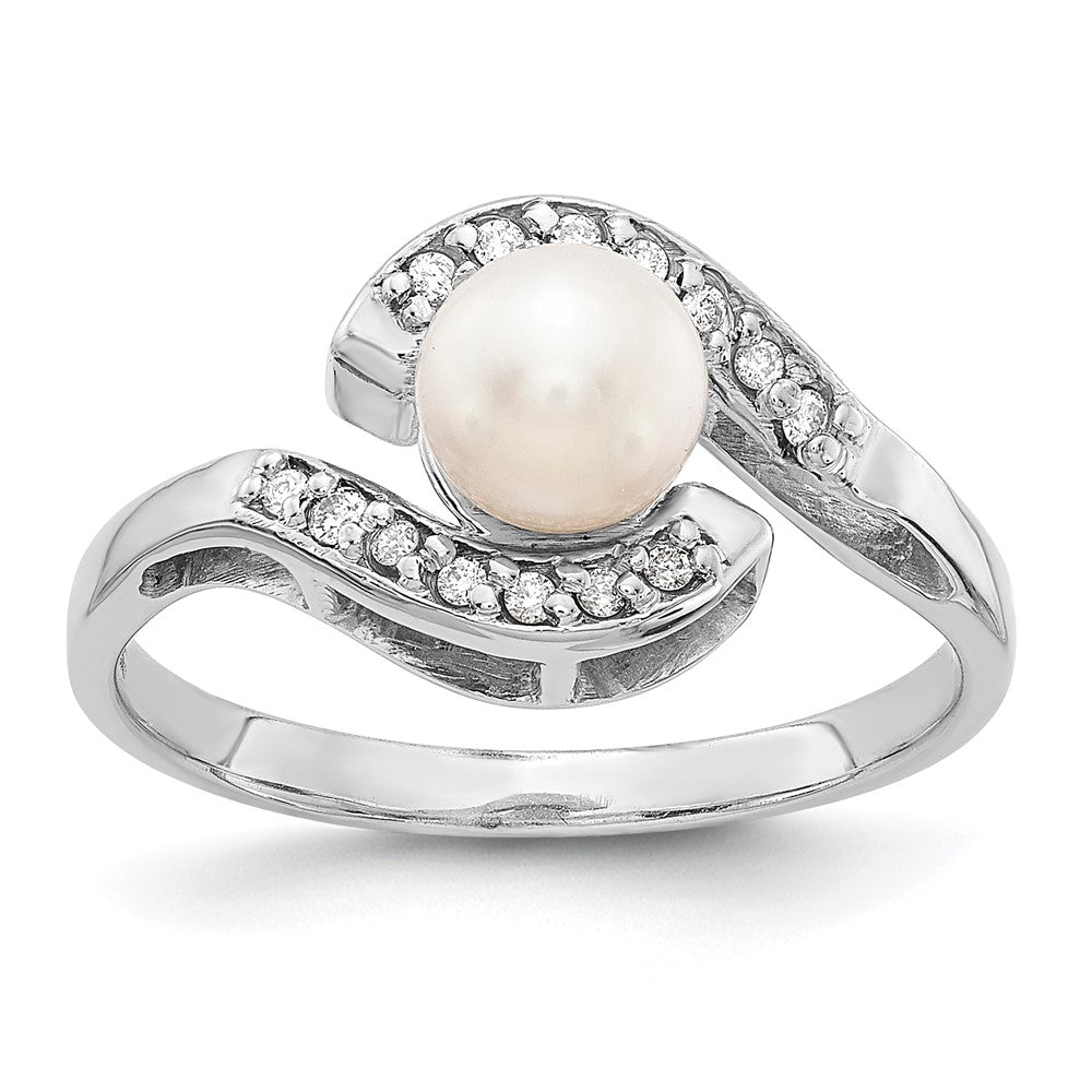 14k White Gold 5.5mm Pearl & Diamond Ring Mounting