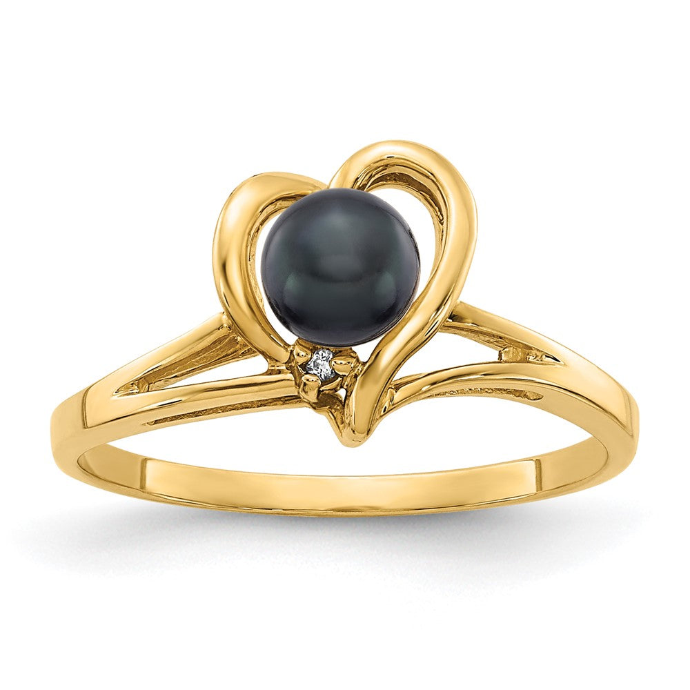 14k 4.5mm Black FW Cultured Pearl A Diamond ring