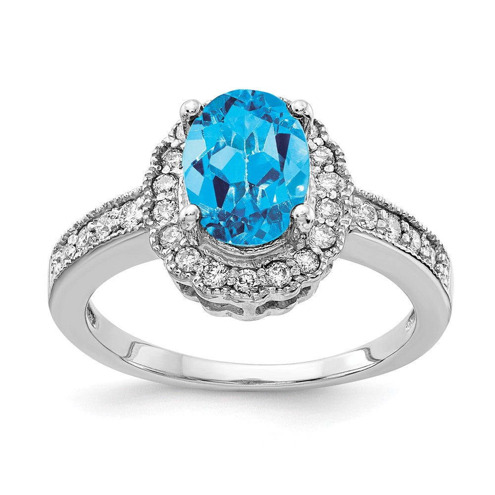 14k White Gold 8x6mm Oval Blue Topaz A Diamond ring
