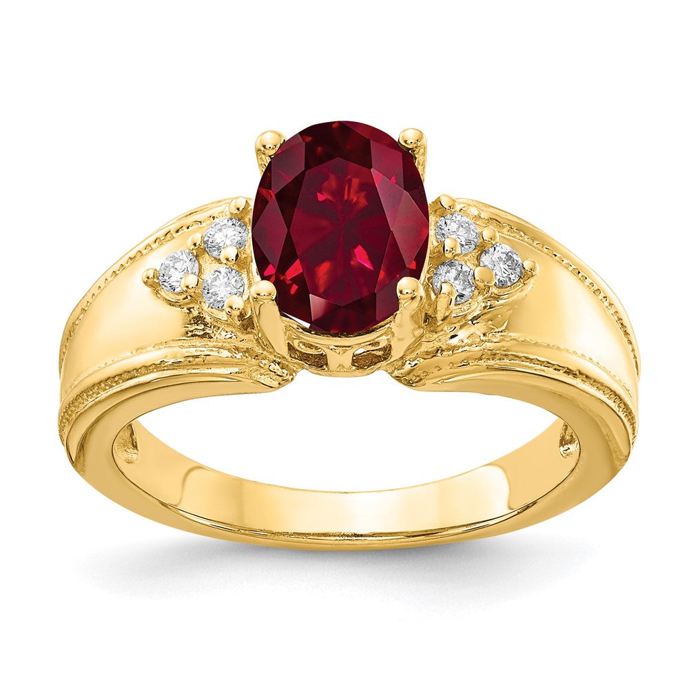 14k 8x6mm Oval Created Ruby AAA Diamond ring