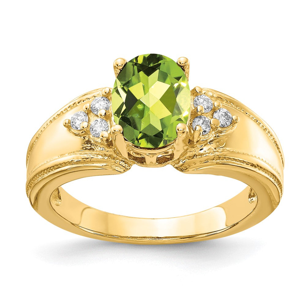 14k 8x6mm Oval Peridot A Diamond ring