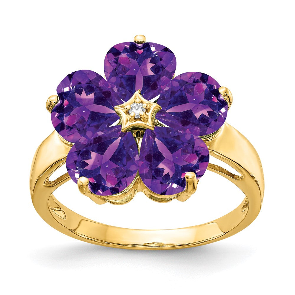 14k 6mm Heart Amethyst AAA Diamond ring