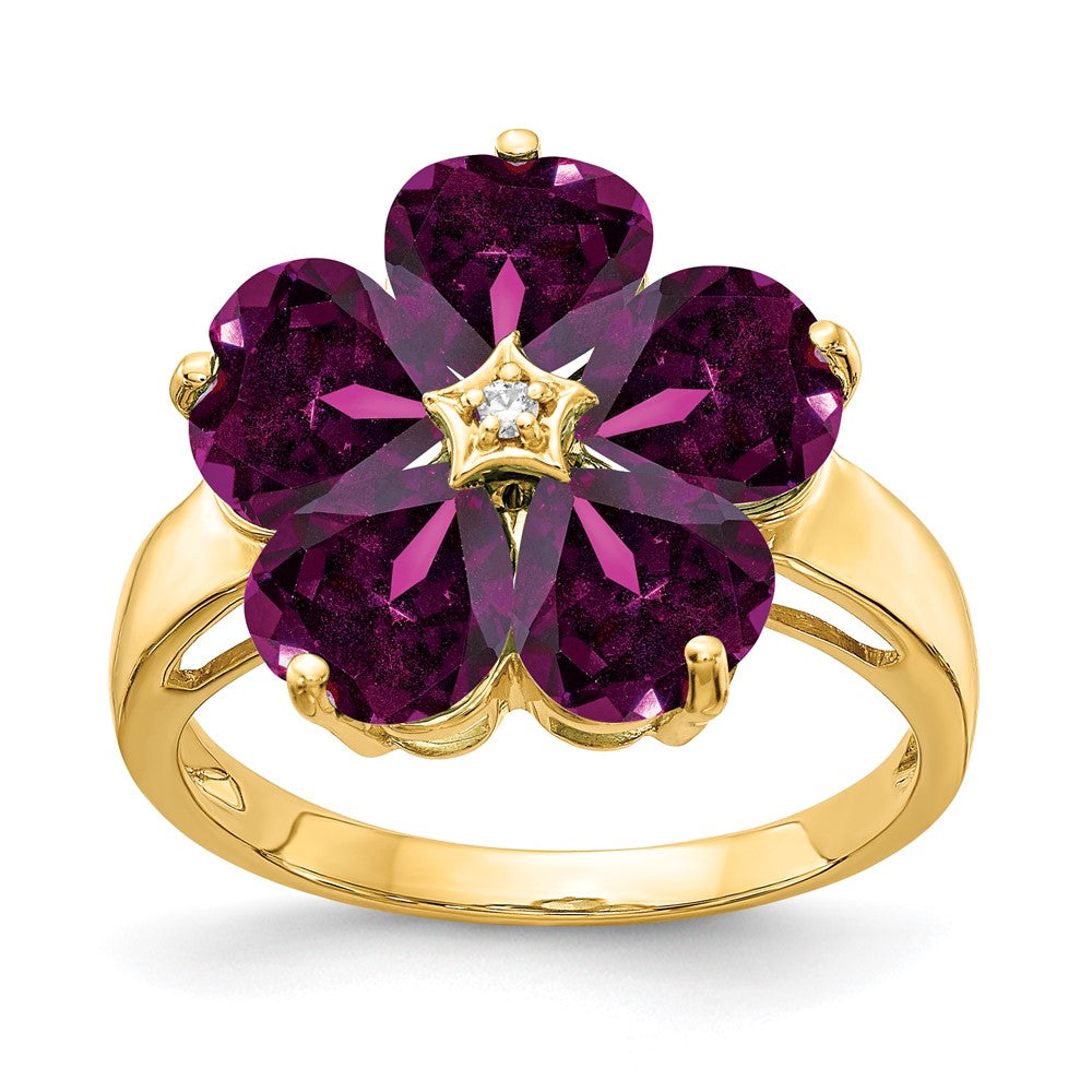 14k 6mm Heart Rhodolite Garnet AA Diamond ring