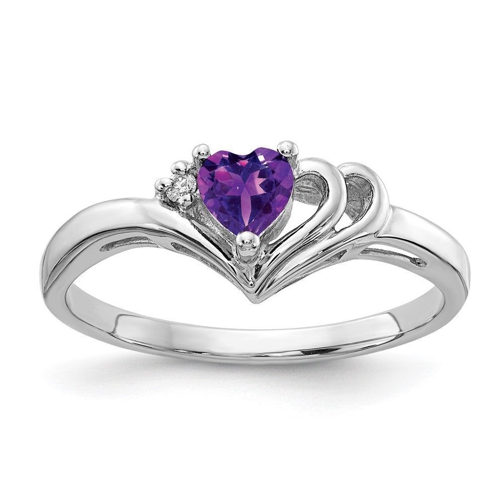 14k White Gold 4mm Heart Amethyst AAA Diamond ring