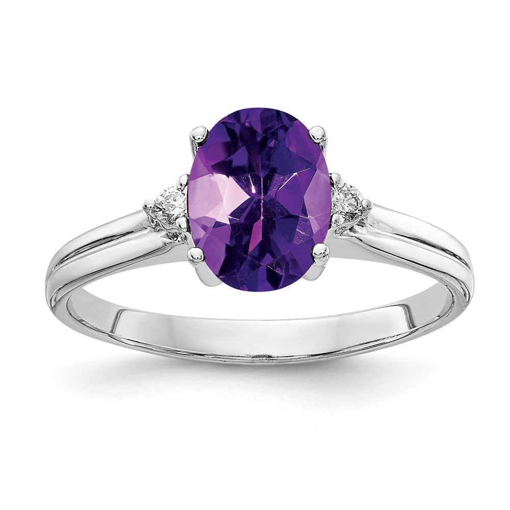14k White Gold 8x6mm Oval Amethyst A Diamond ring