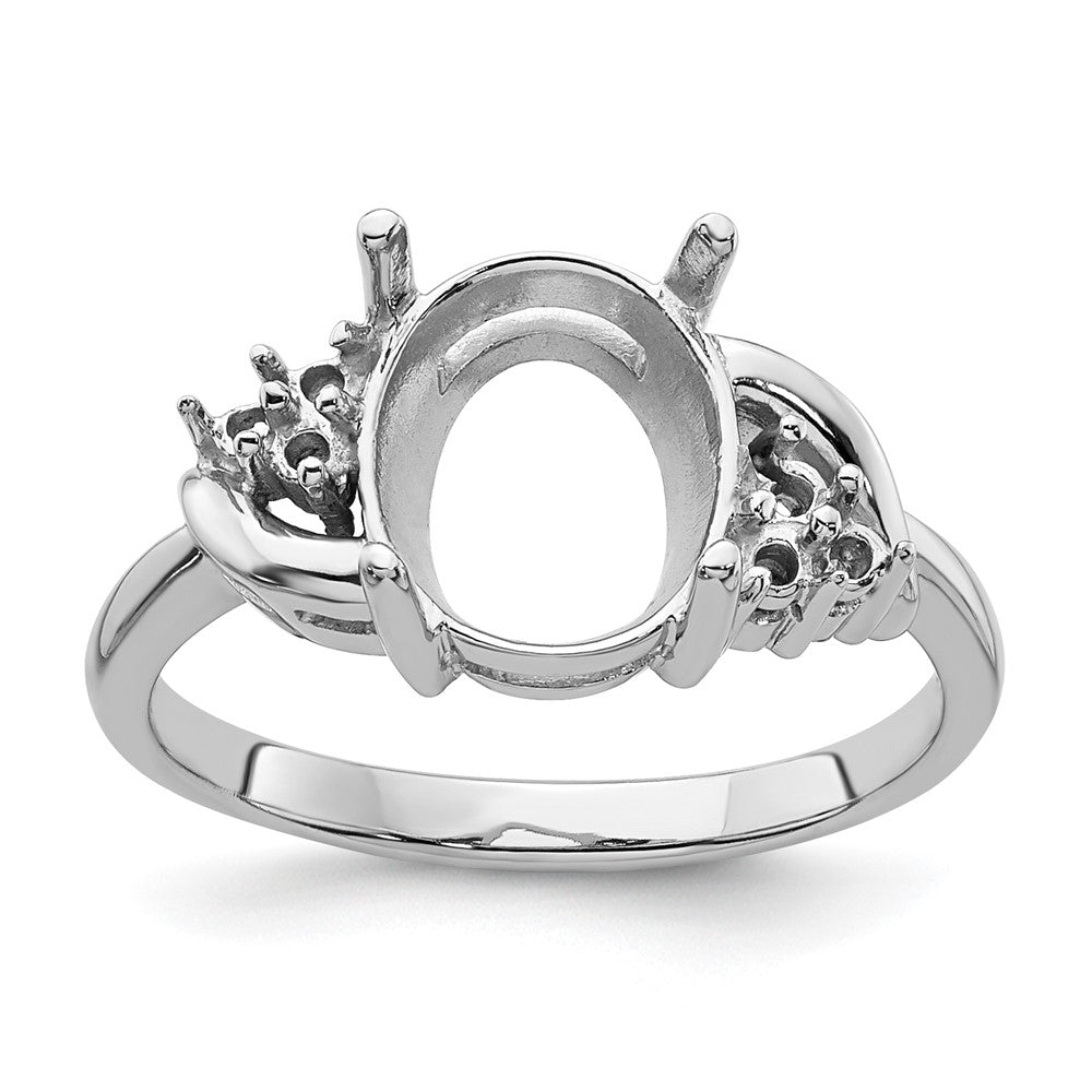 14k White Gold Diamond / 10x8mm Oval Gemstone Ring Mounting