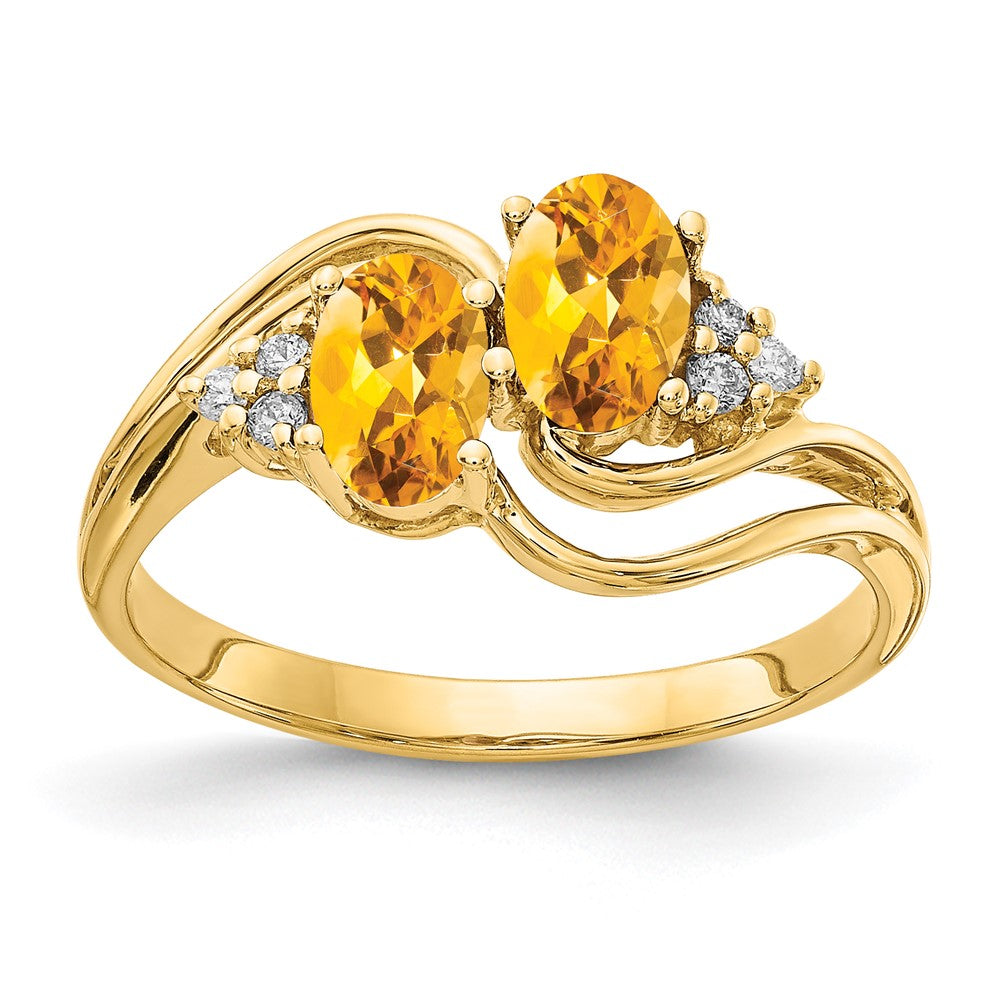14k 6x4mm Oval Citrine VS Diamond ring