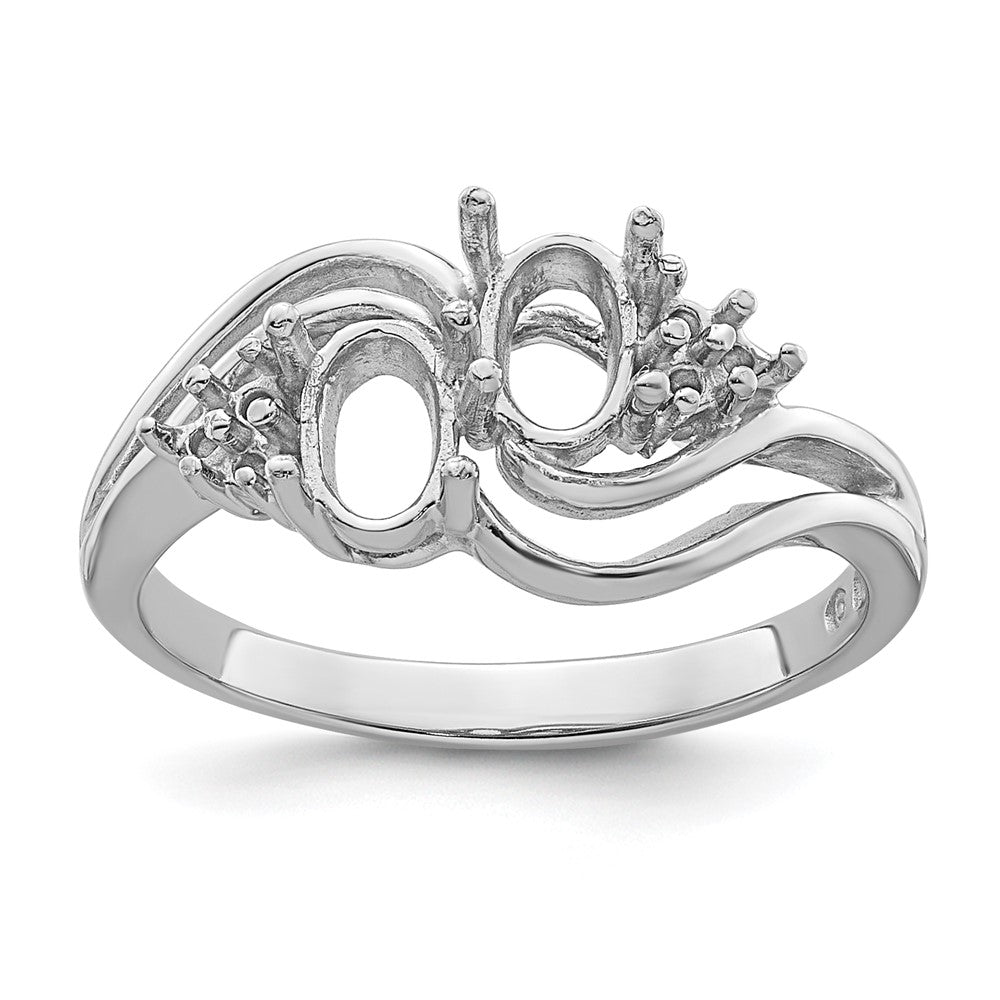 14k White Gold Diamond / Two 6x4 Oval Gemstone Ring Mounting