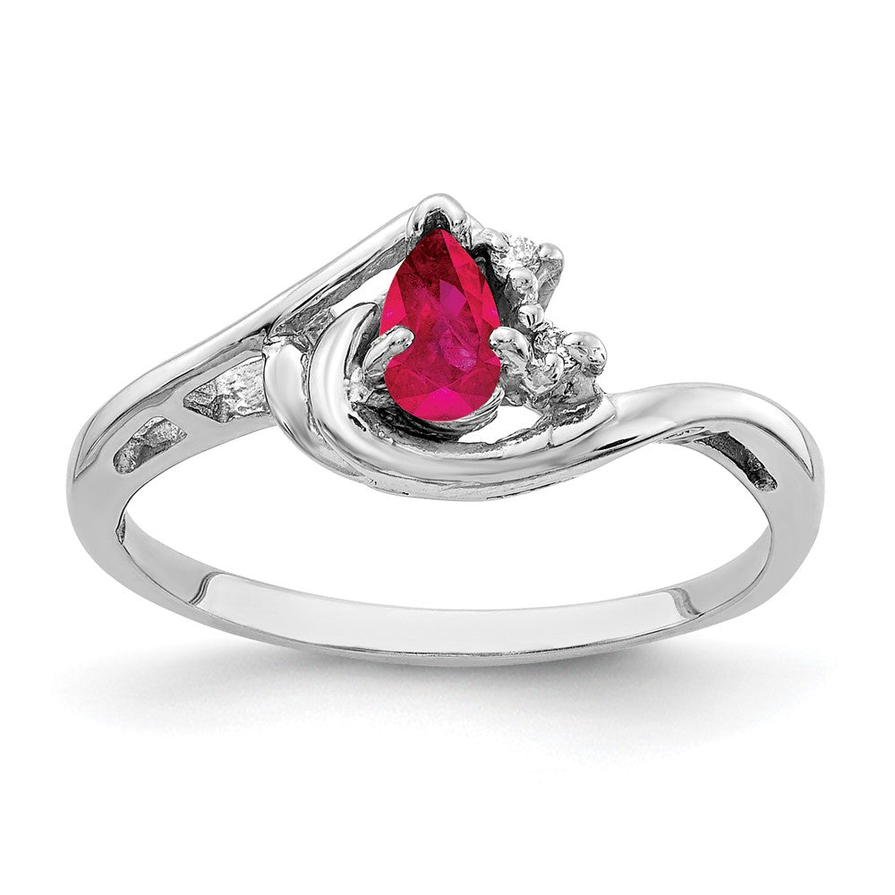 14k White Gold 5x3mm Pear Ruby VS Diamond ring
