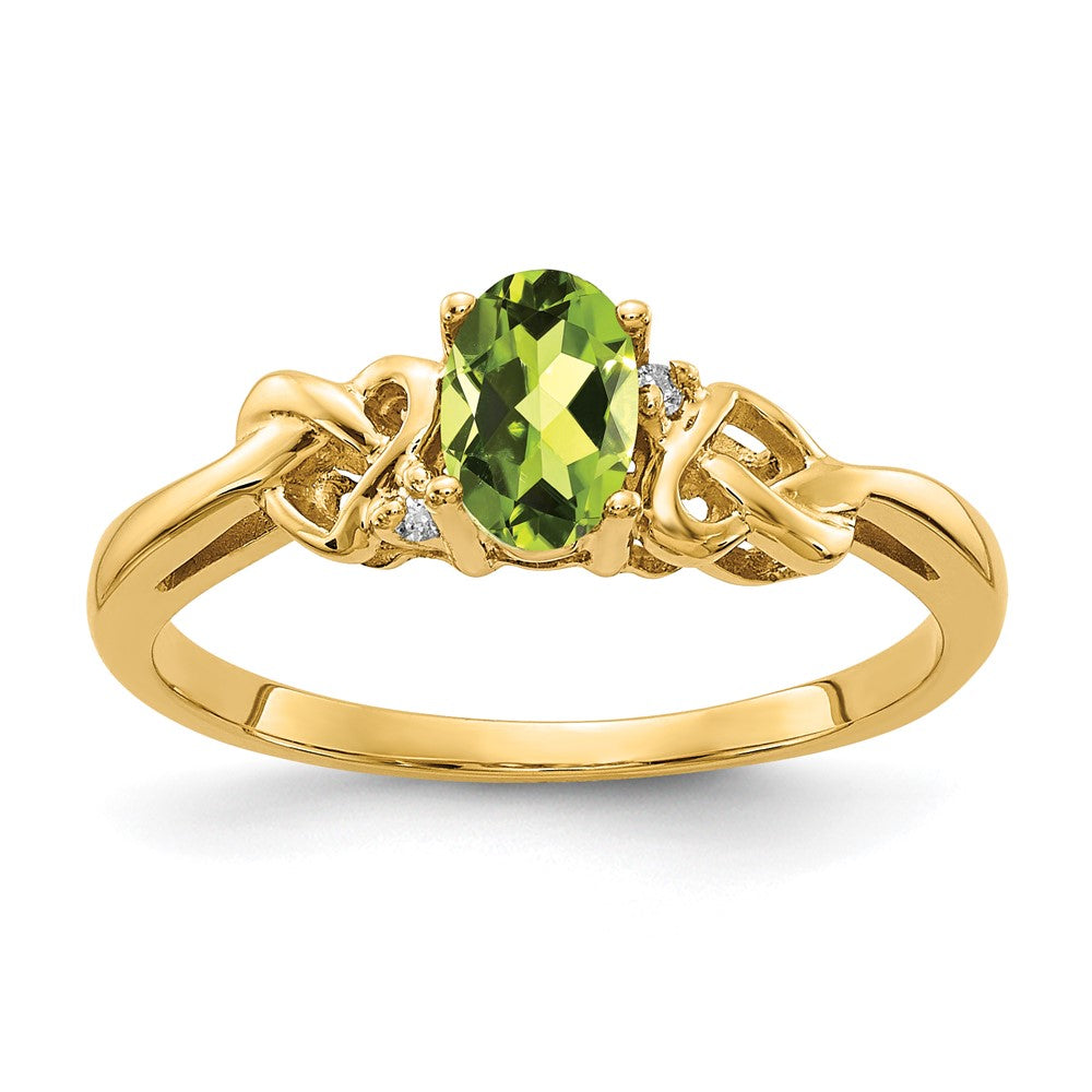 14k 6x4mm Oval Peridot VS Diamond ring
