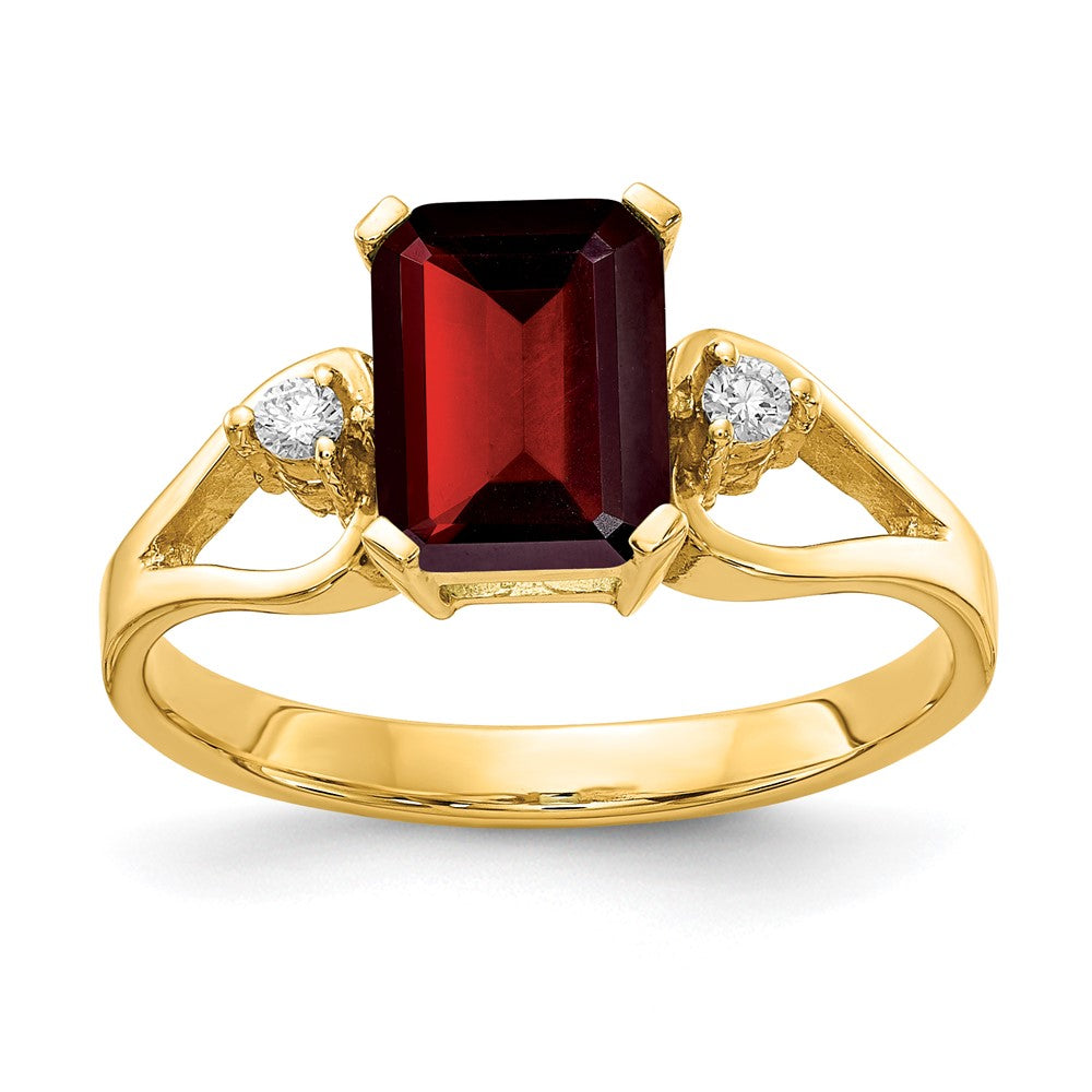 14k 8x6mm Emerald Cut Garnet AAA Diamond ring