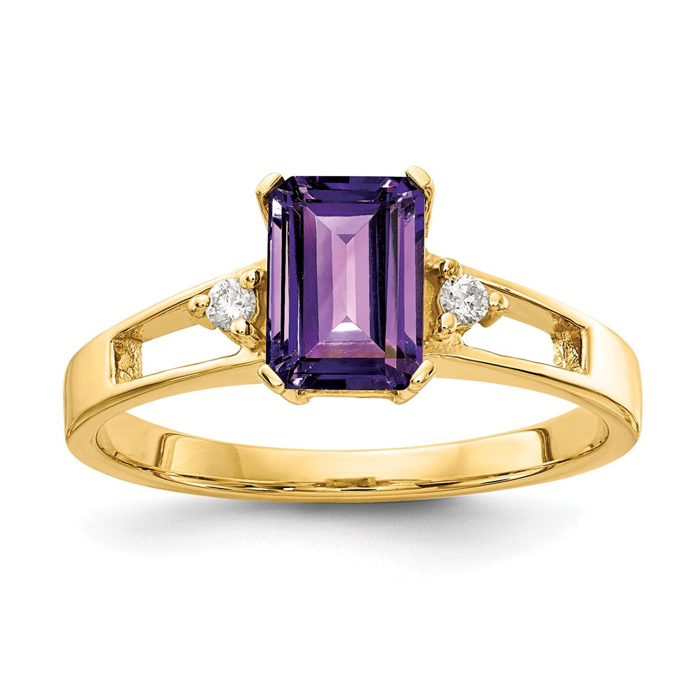 14k 7x5mm Emerald Cut Amethyst VS Diamond ring