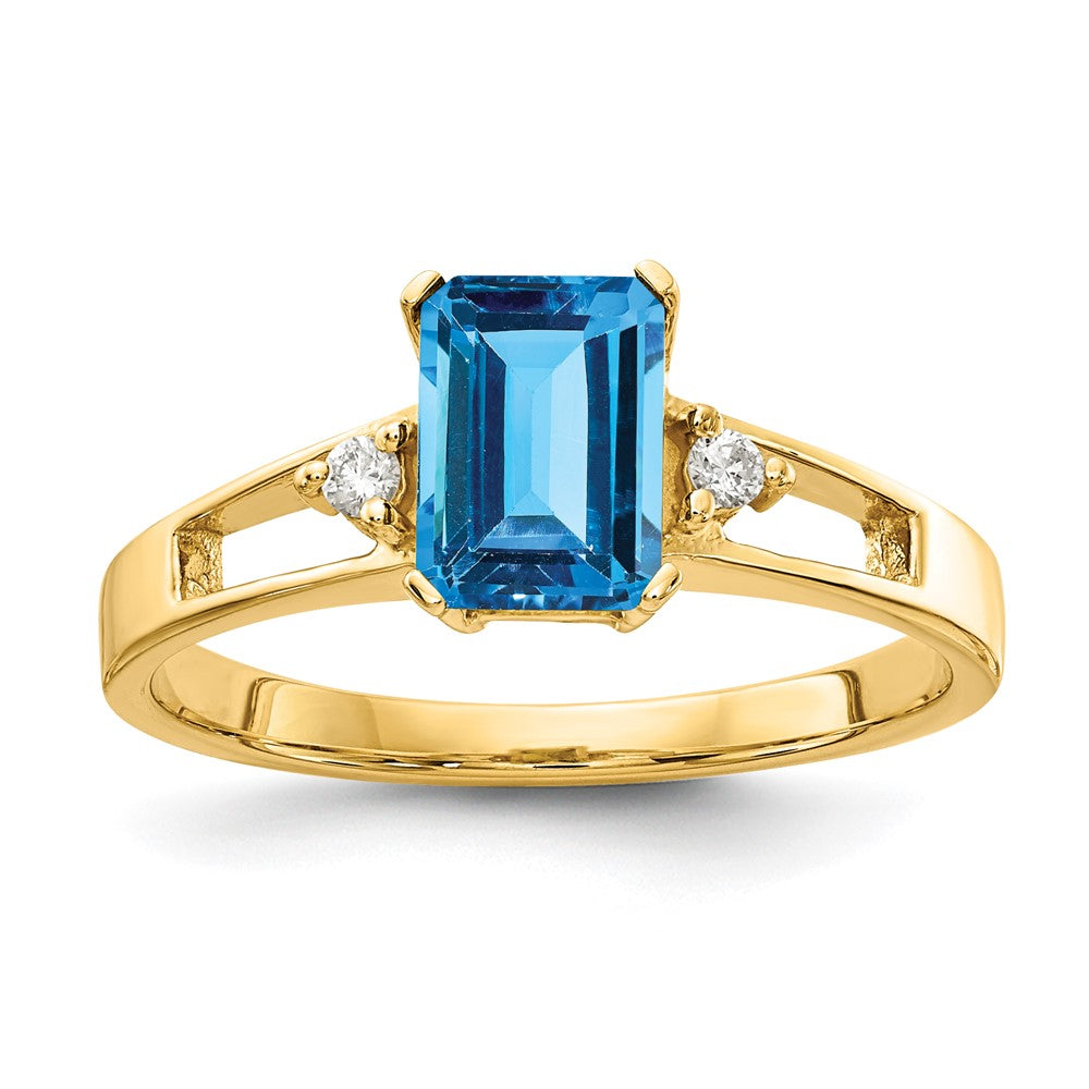 14k 7x5mm Emerald Cut Blue Topaz A Diamond ring