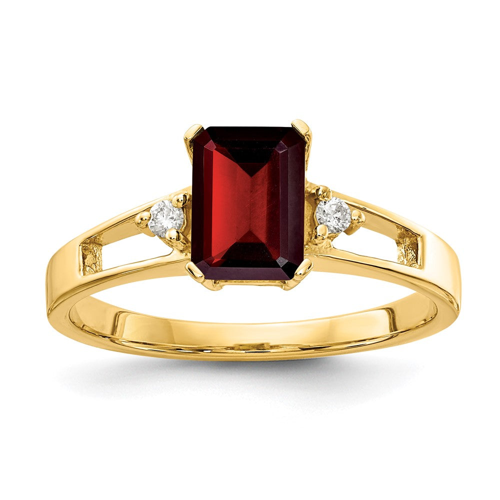 14k 7x5mm Emerald Cut Garnet AAA Diamond ring