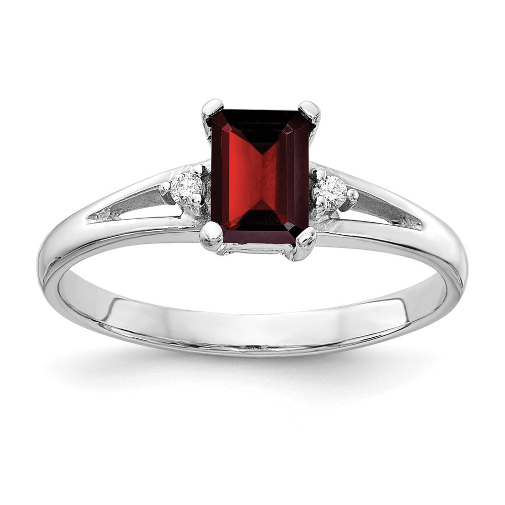 14k White Gold 6x4mm Emerald Cut Garnet A Diamond ring