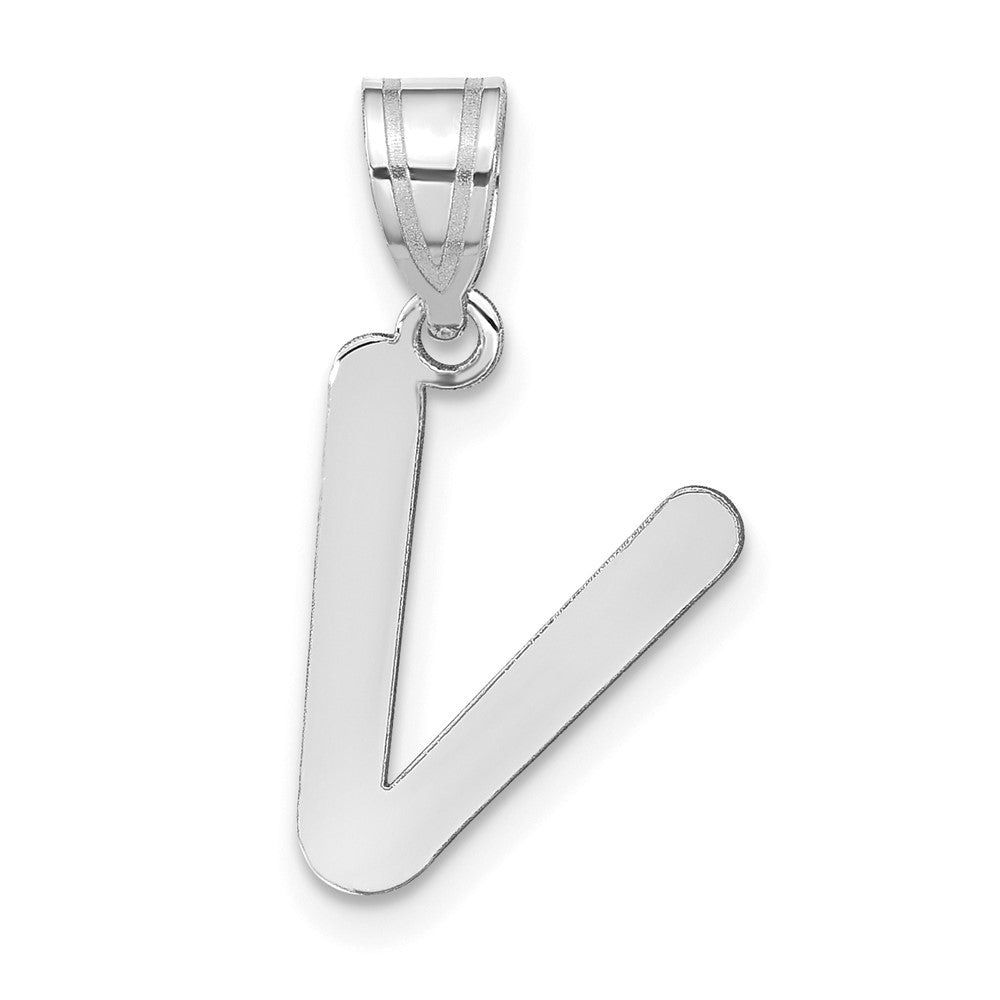 14kw Polished Bubble Letter V Initial Pendant