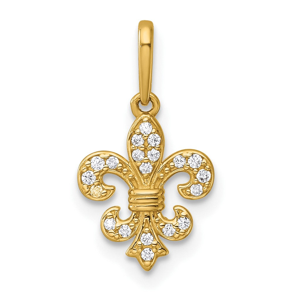 14k Polished CZ Fleur de lis Pendant