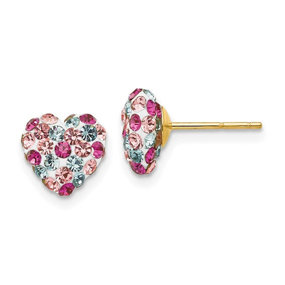 14K Post Multi-colored 8mm Crystal Heart Earrings