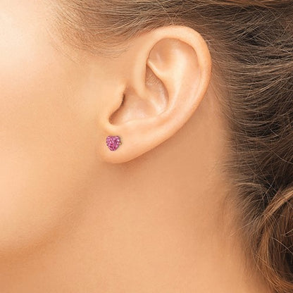 14k Post Rose Crystal 6mm Heart Earrings