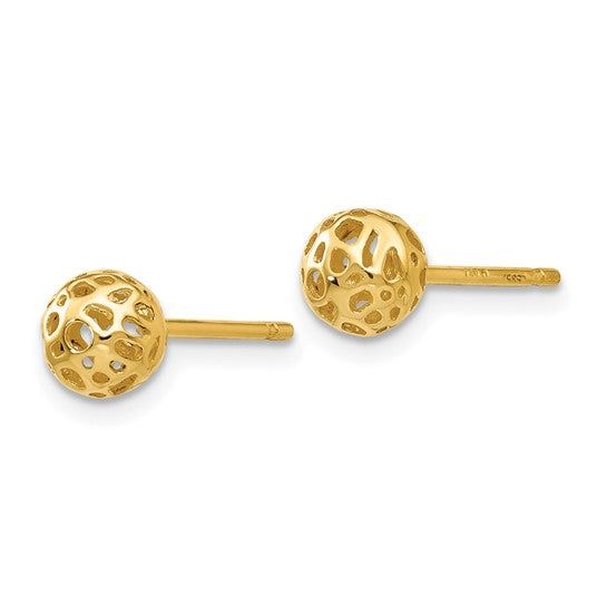 14K Yellow Gold Small Fancy Ball Post Earrings