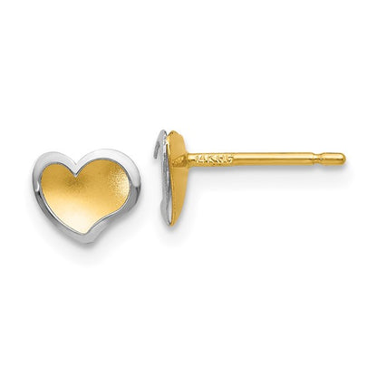 14k Two-tone Polished and Satin Heart Post Earrings
