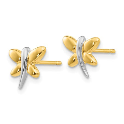 14k with Rhodium Polished Dragonfly Post Earrings
