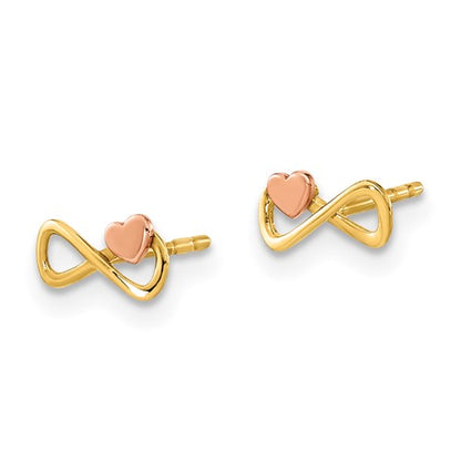 14K Two-tone Infinity with Heart Post Earrings