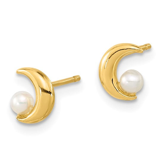 14K Polished Half Moon 2.5-3mm Freshwater Cultured Pearl Post Earrings