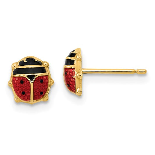 14K Gold Red/Black Enamel Ladybug Post Earrings