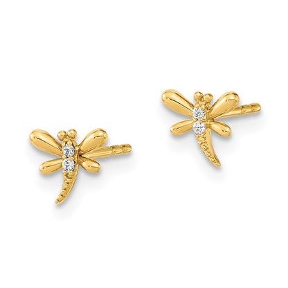 14K Polished Dragonfly with CZ Post Earrings
