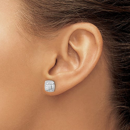 14K White Gold Diamond Cut Square Post Earrings