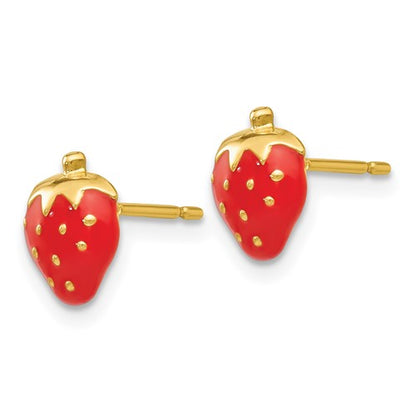 14k Enameled Strawberry Earrings