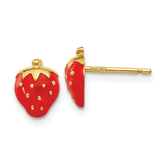 14k Enameled Strawberry Earrings