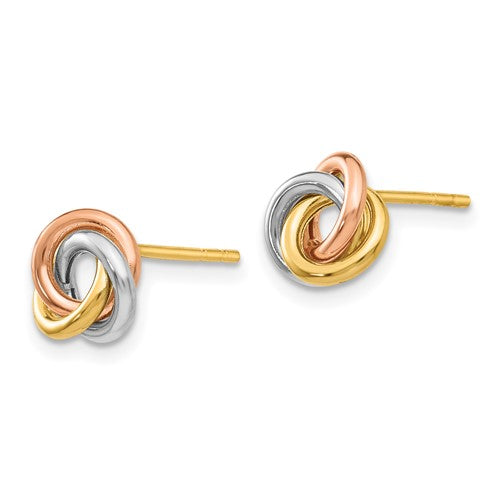 14k Tri-color Twisted Knot Post Earrings